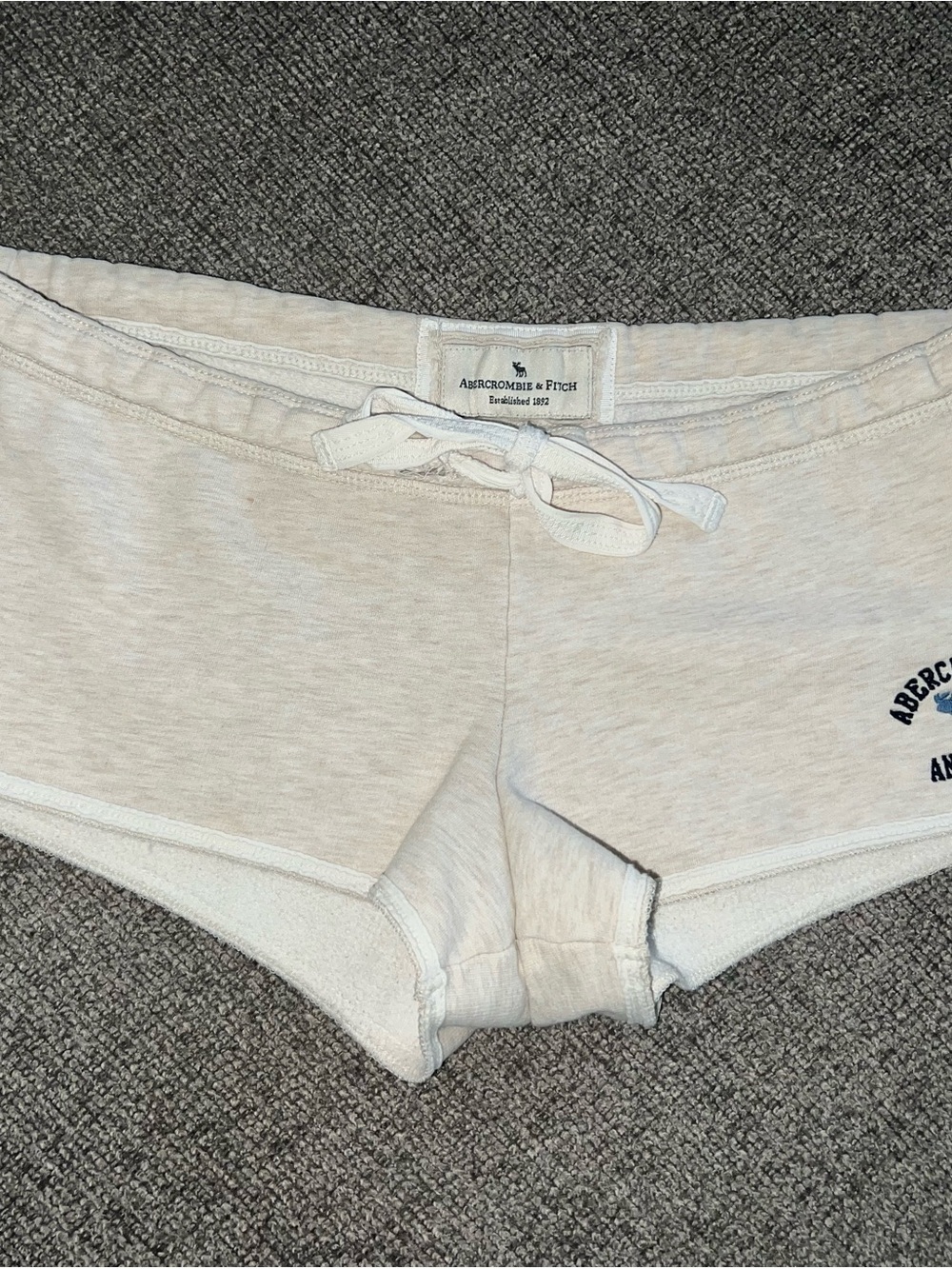 Abercrombie & Fitch Light Oatmeal Drawstring Lounge Shorts with Year on Back